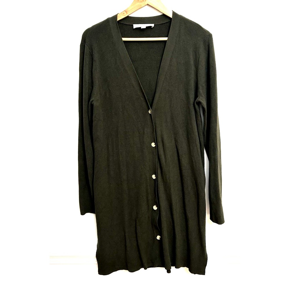 Ann Taylor LOFT Cardigan Sweater Women's XL Olive Green Button Up Long Line